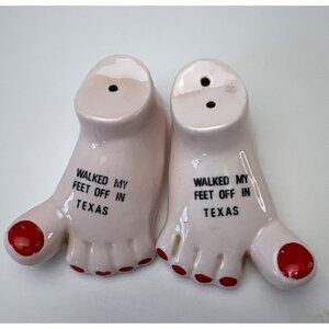 Walked My Feet Off In Texas Novelty Salt & Pepper Shakers Ceramic Foot Shape 3"